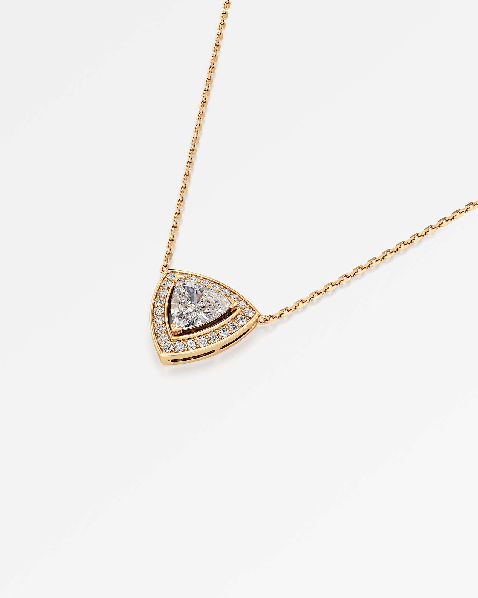 Verve Celeste Diamond Halo Necklace, With 1.00 ct Trillion Cut in 14K Yellow Gold (1.23 ctw)