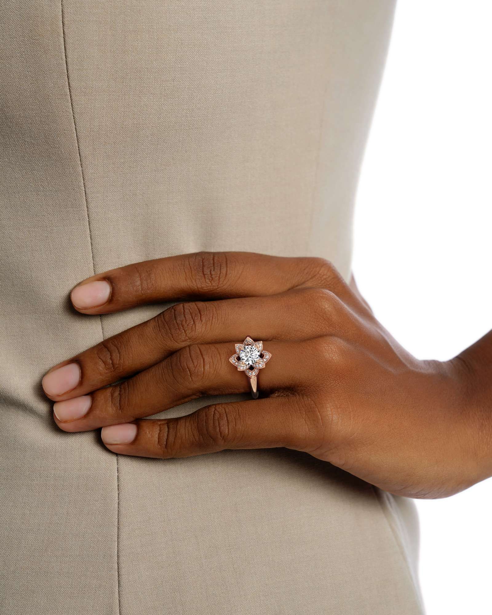 Velara Eterna Diamond Engagement Ring, With 1.00 ct Round Cut in 14K Rose Gold (1.43 ctw)