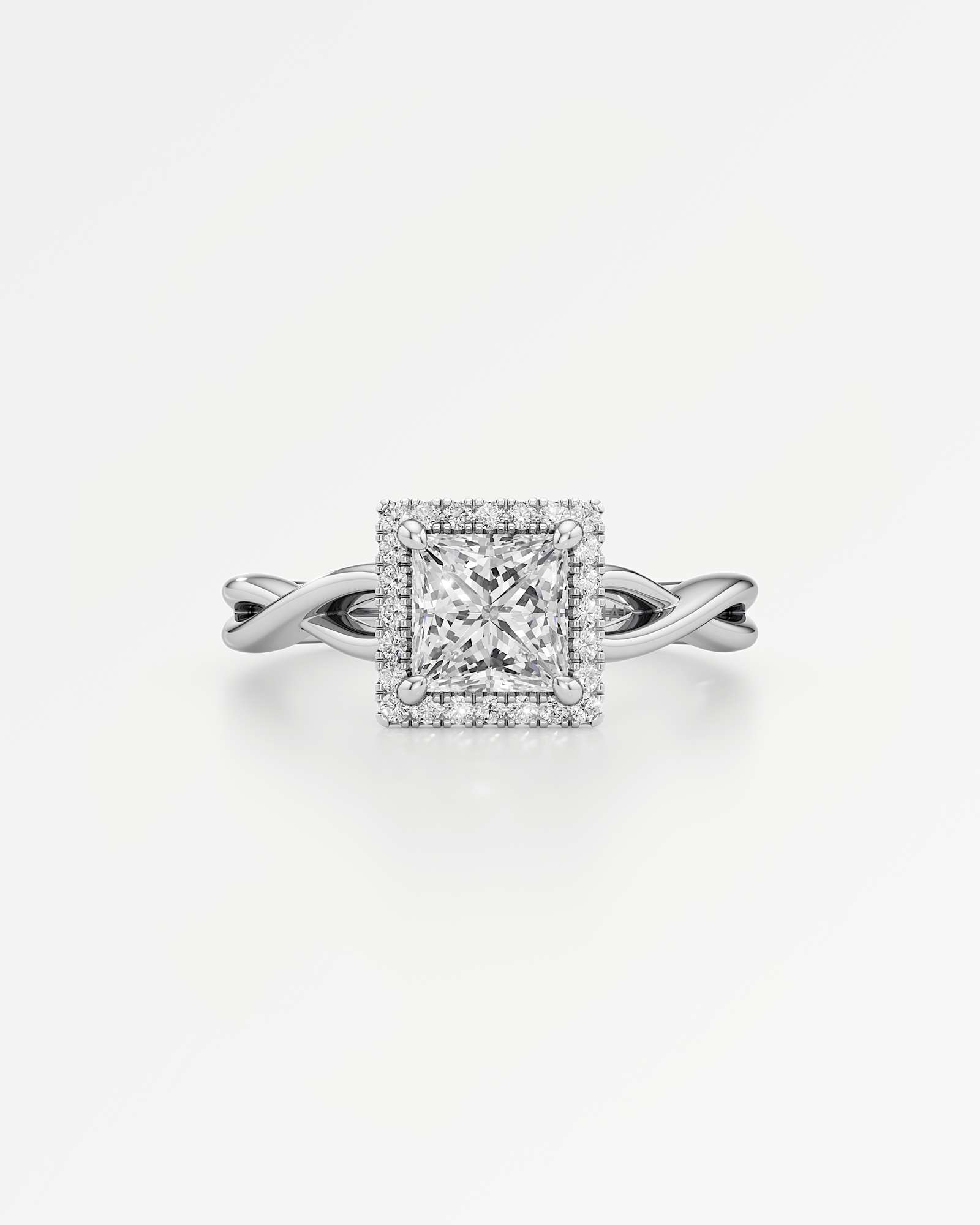 Verve Amelia Halo Diamond Engagement Ring, With 1.00 ct Princess Cut in 14K White Gold (1.18 ctw)