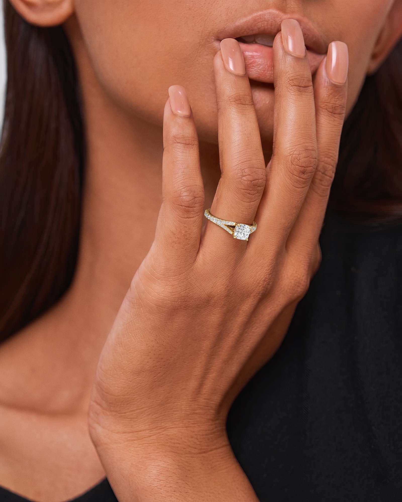 Verve Marisol Hidden Halo Diamond Engagement Ring, With 1.00 ct Cushion Cut in 14K Yellow Gold (1.47 ctw)