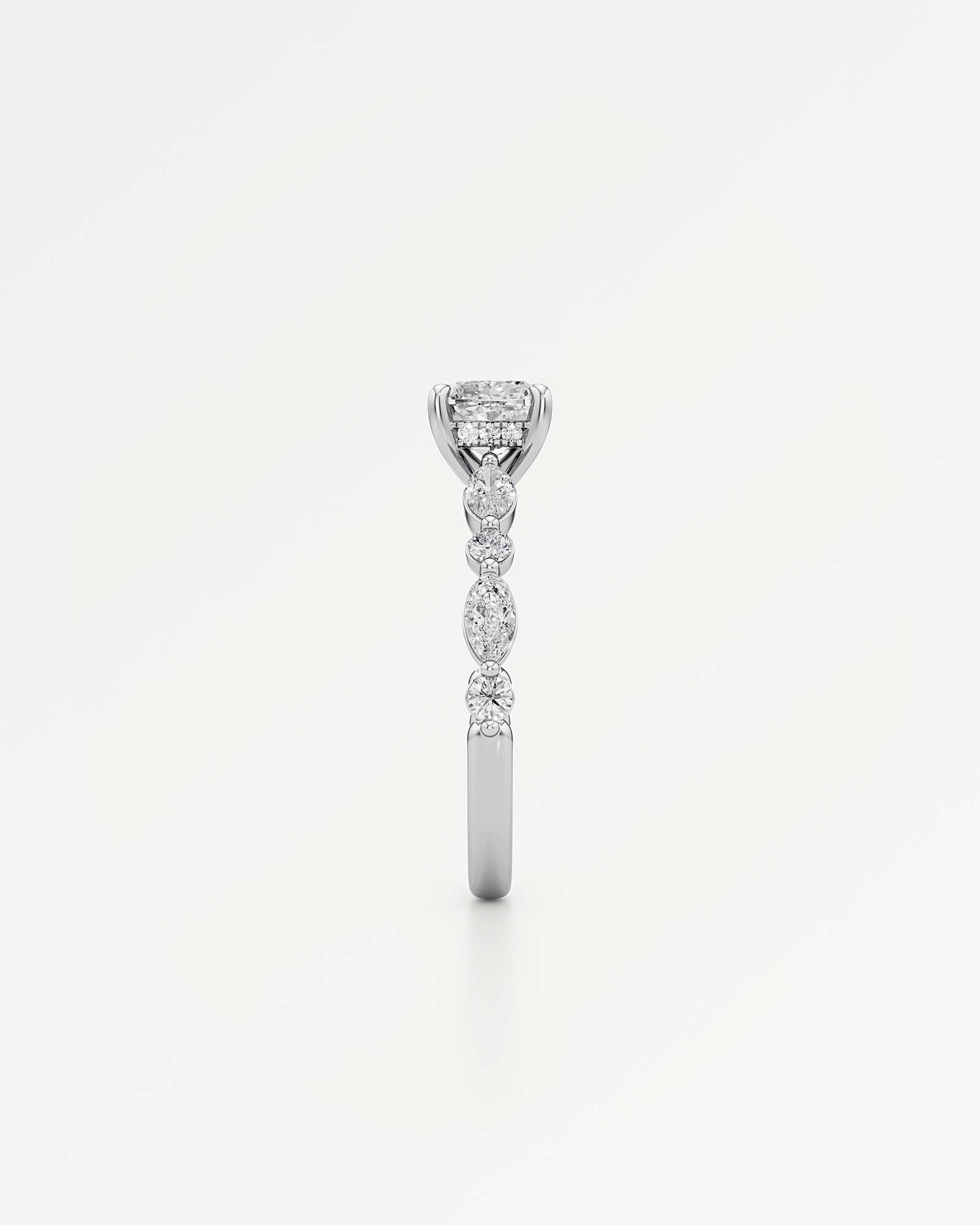 Verve Zolaine Hidden Halo Diamond Engagement Ring, With 1.00 ct Cushion Cut in 14K White Gold (1.64 ctw)