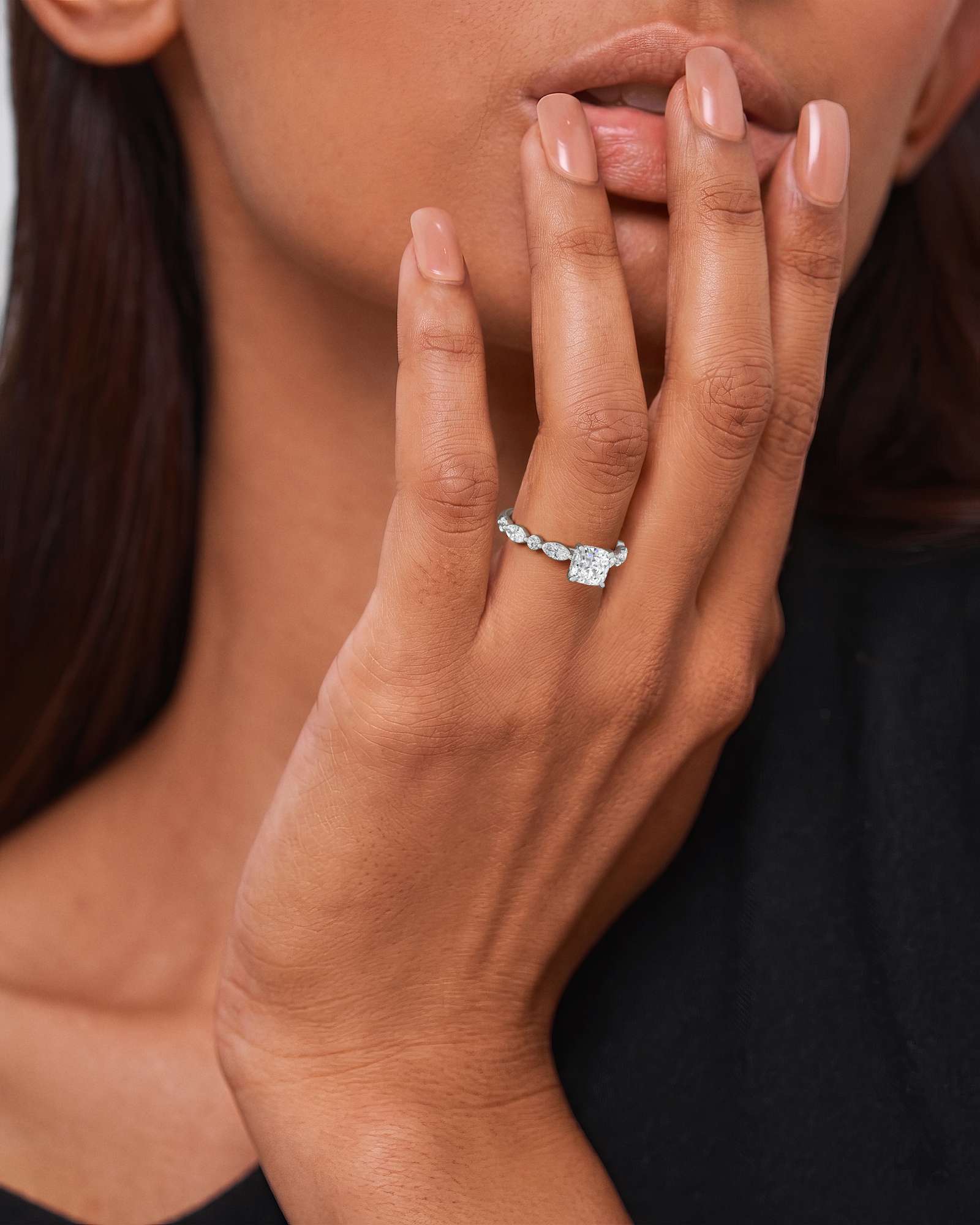 Verve Zolaine Hidden Halo Diamond Engagement Ring, With 1.00 ct Cushion Cut in 14K White Gold (1.64 ctw)